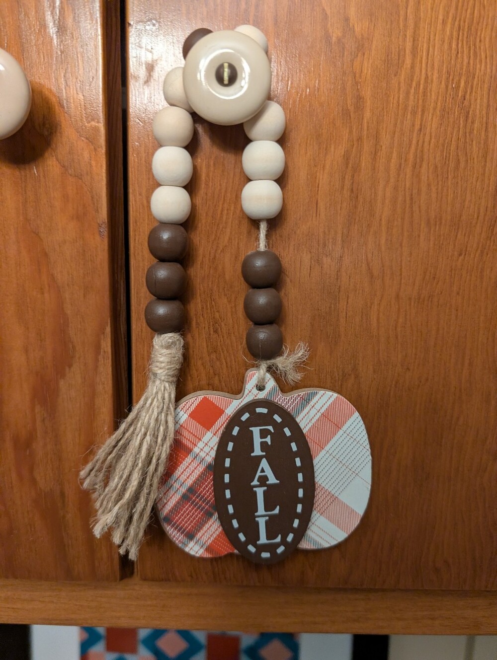 Plaid 'FALL' Pumpkin Hanging Accent - Brown & Cream